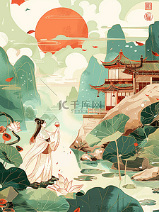 举个插画图片_手绘夏天风景唯美插画海报