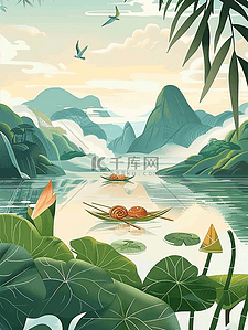 风景手绘唯美插画夏季海报