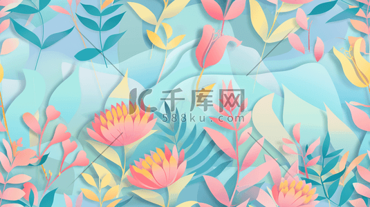 水彩植物花朵插画图片_彩色夏季盛开的植物花朵插画