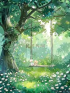 唯美树林手绘插画夏季海报