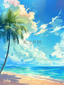 椰子树树木插画图片_夏季手绘沙滩海边树木插画海报