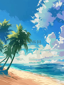 椰子树树木插画图片_夏季树木沙滩海边手绘插画海报
