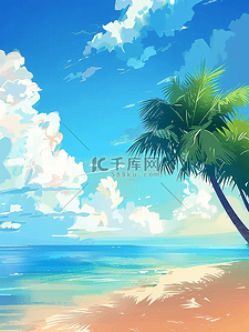 椰子树树木插画图片_夏季海边沙滩树木手绘插画海报