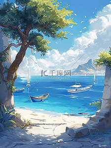 海边沙滩沙滩插画图片_夏日度假海边插画沙滩手绘