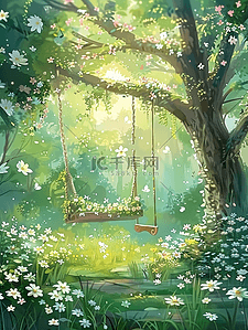 夏季唯美树林手绘插画海报