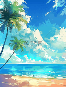 椰子树树木插画图片_沙滩海边树木手绘插画海报夏季