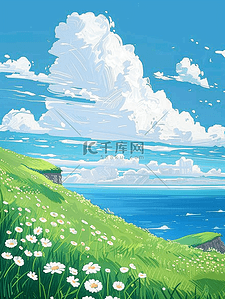 和风景插画图片_夏天唯美手绘海报插画风景