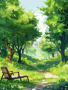 夏季手绘海报树林小路草地插画设计