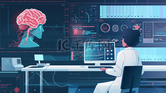 创新转型引领未来插画图片_脑部检测医学创新1