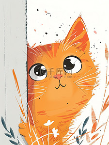 躺在门后可爱橙色的猫原创插画