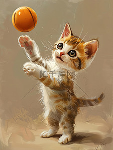可爱的小猫插画图片_一个玩球的可爱的小猫插画素材