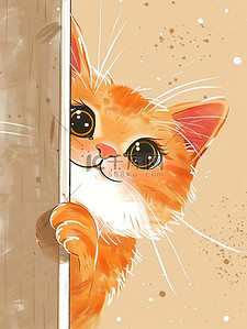 门插画图片_躺在门后可爱橙色的猫插画图片