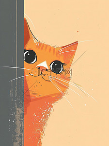 ui橙色插画图片_躺在门后可爱橙色的猫插画设计