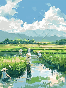 劳动农忙手绘夏季插画海报