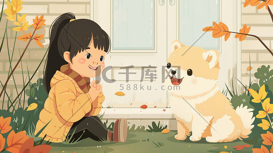 小狗宠物插画图片_可爱的孩子和小狗插画设计