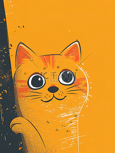 躺在门后可爱橙色的猫插画素材