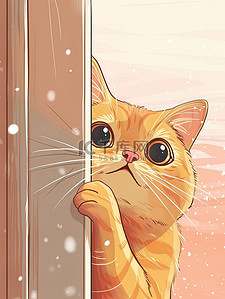 门插画图片_躺在门后可爱橙色的猫素材