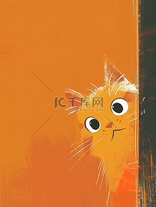 门插画图片_躺在门后可爱橙色的猫插图