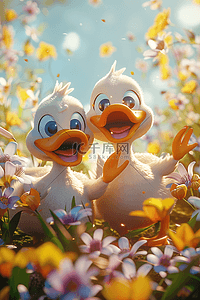 双旦迪士尼插画图片_3d手绘夏日鸭子鲜花海报插画