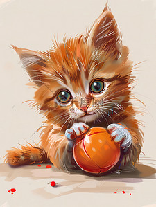 一个球插画图片_一个玩球的可爱的小猫素材