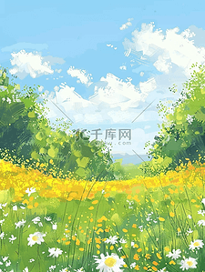 唯美风景夏季花海手绘插画海报