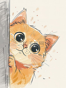 门插画图片_躺在门后可爱橙色的猫插画