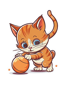 可爱的小猫插画图片_一个玩球的可爱的小猫插图