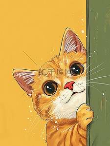 躺在门后可爱橙色的猫插画图片