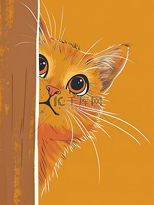 ui橙色插画图片_躺在门后可爱橙色的猫插画