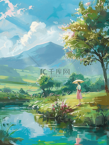 青草地小河边图片_其他_自然风景-图行天下素材网