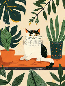 花盆绿植的猫宠物猫图片