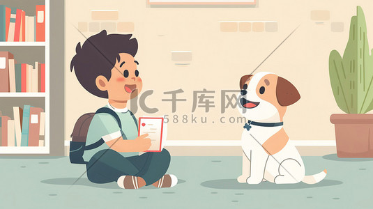 京东小狗狗插画图片_可爱的孩子和小狗插画素材