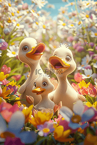 迪士尼饼饼插画图片_3d手绘夏日鸭子鲜花插画海报
