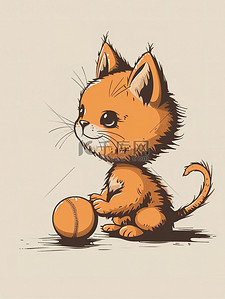 一个球插画图片_一个玩球的可爱的小猫插画图片