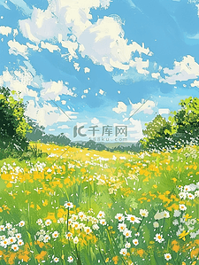 夏季风景唯美花海手绘插画海报