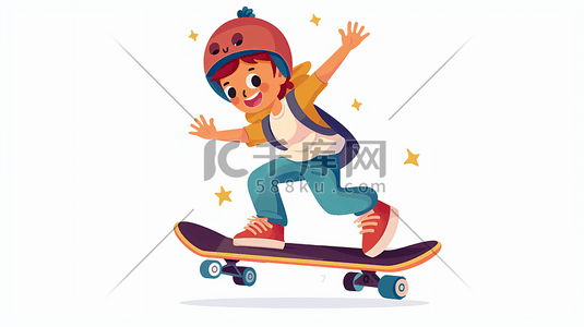 儿童运动卡通插画图片_玩滑板的小男孩卡通插画11