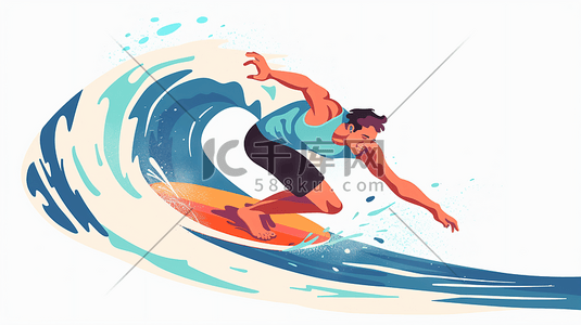 运动娱乐插画图片_正在冲浪的男性插画9