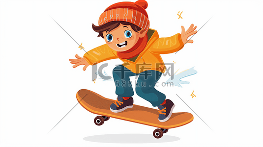 运动的儿童插画图片_玩滑板的小男孩卡通插画8