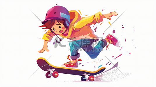 玩滑板的小男孩卡通插画2