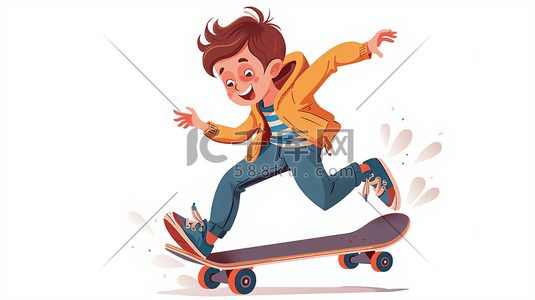 玩滑板的小男孩卡通插画4