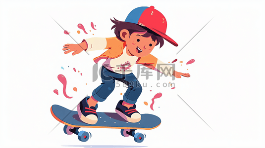 儿童运动卡通插画图片_玩滑板的小男孩卡通插画10