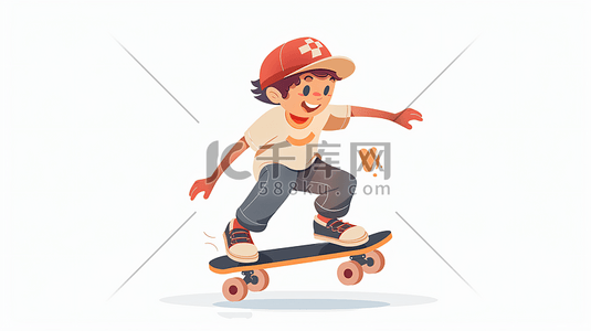 玩滑板的小男孩卡通插画1