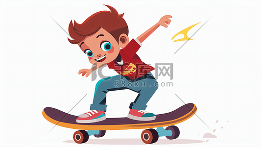 运动的儿童插画图片_玩滑板的小男孩卡通插画3