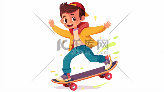 儿童运动卡通插画图片_玩滑板的小男孩卡通插画7