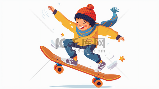 运动的儿童插画图片_玩滑板的小男孩卡通插画5