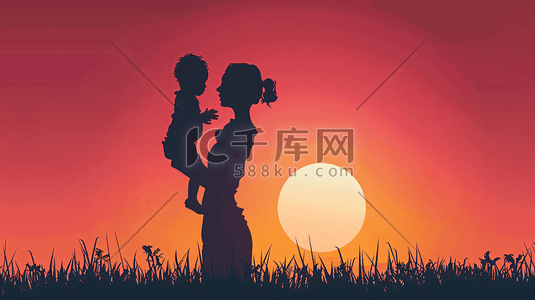 婴儿海报插画图片_亲吻宝宝的母亲剪影14