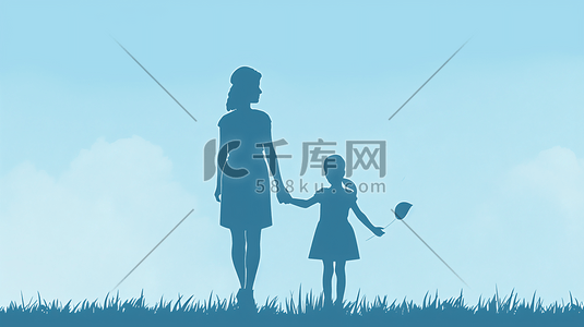节日剪影插画图片_牵着女儿的手的母亲背影40