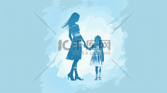 剪影母亲节海报插画图片_牵着女儿的手的母亲背影31