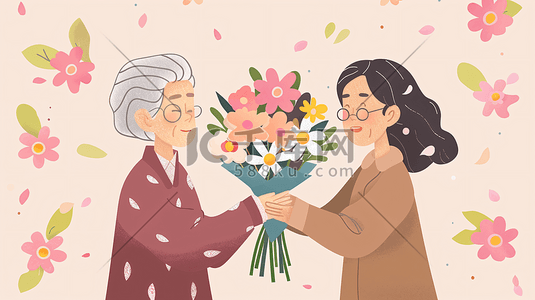 母亲节送礼物插画图片_母亲节送妈妈鲜花的女儿9
