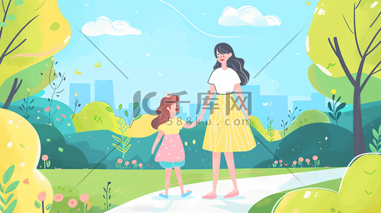 柚柚育儿插画图片_妈妈和孩子在公园散步13